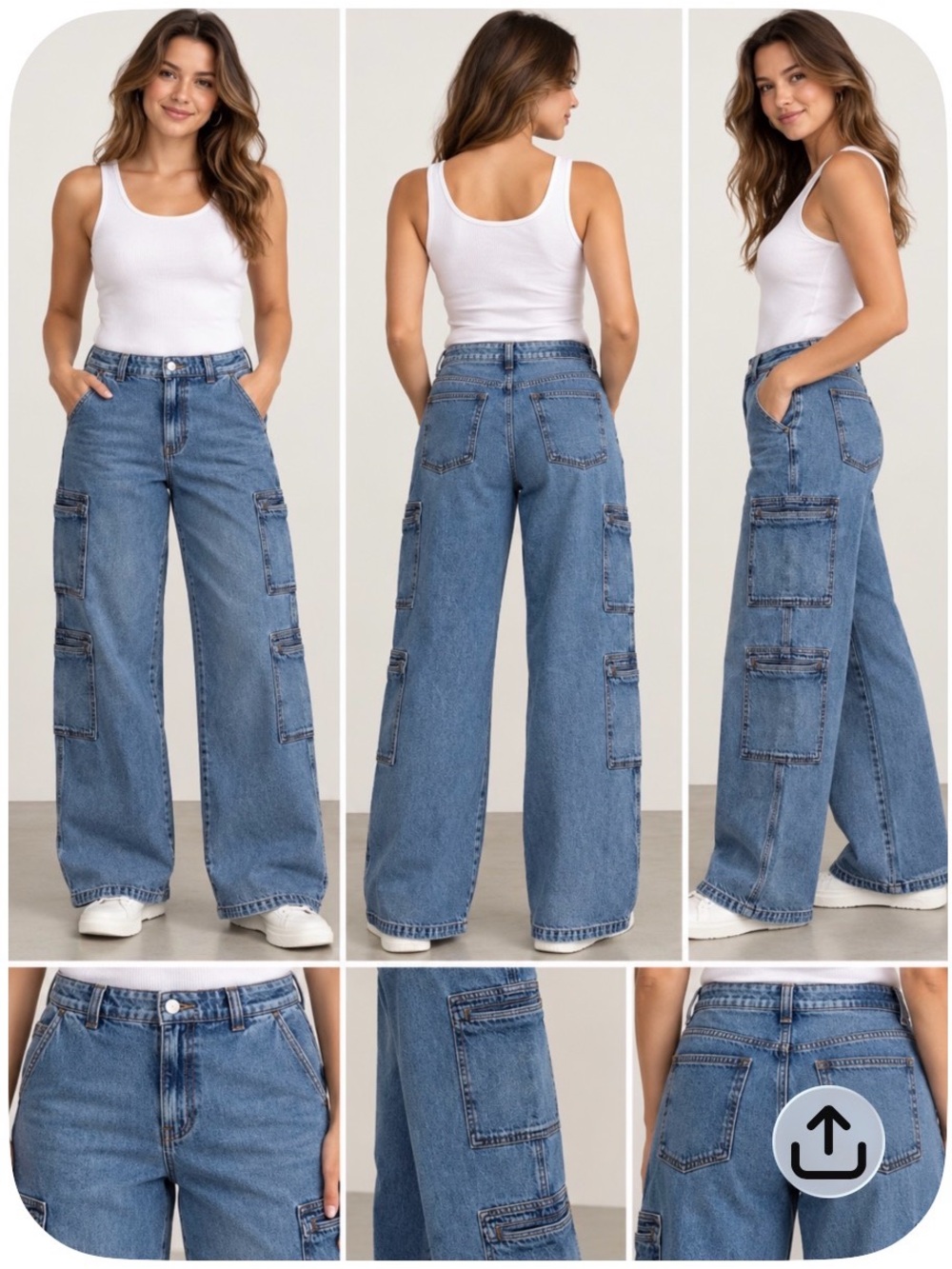 Hudson Jeans Women's Medium Blue Wide-Leg Cargo Jeans